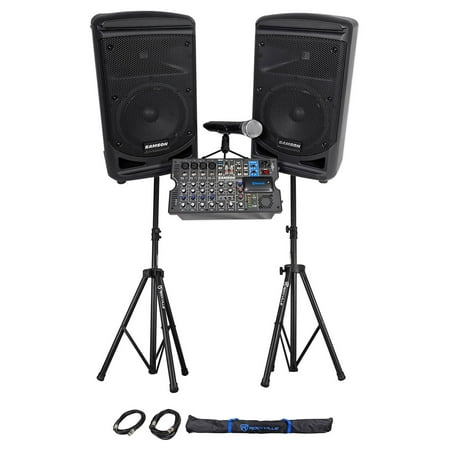 Samson Expedition 8" Church Speakers+Mixer+Mic+Stands For Church Sound Systems