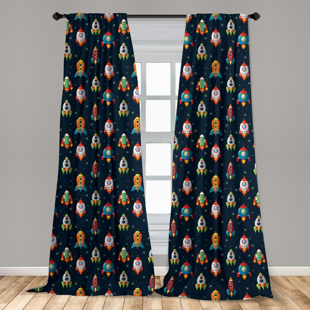 Spaceship Curtains 2 Panels Set, Cartoon Style Space Crafts Flying ...