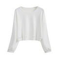 thumbnail image 2 of Women's Solid Color Round Neck Casual Long Sleeve Cropped Sweater Top, 2 of 5