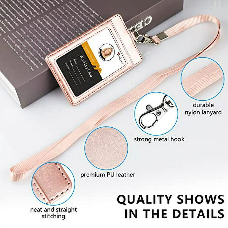 Teskyer Vertical Pu Leather Id Badge Holder With 1 Clear Id Window & 1  Credit Card Slot And A Detachable Neck Lanyard, Rose Gold - Imported  Products from USA - iBhejo