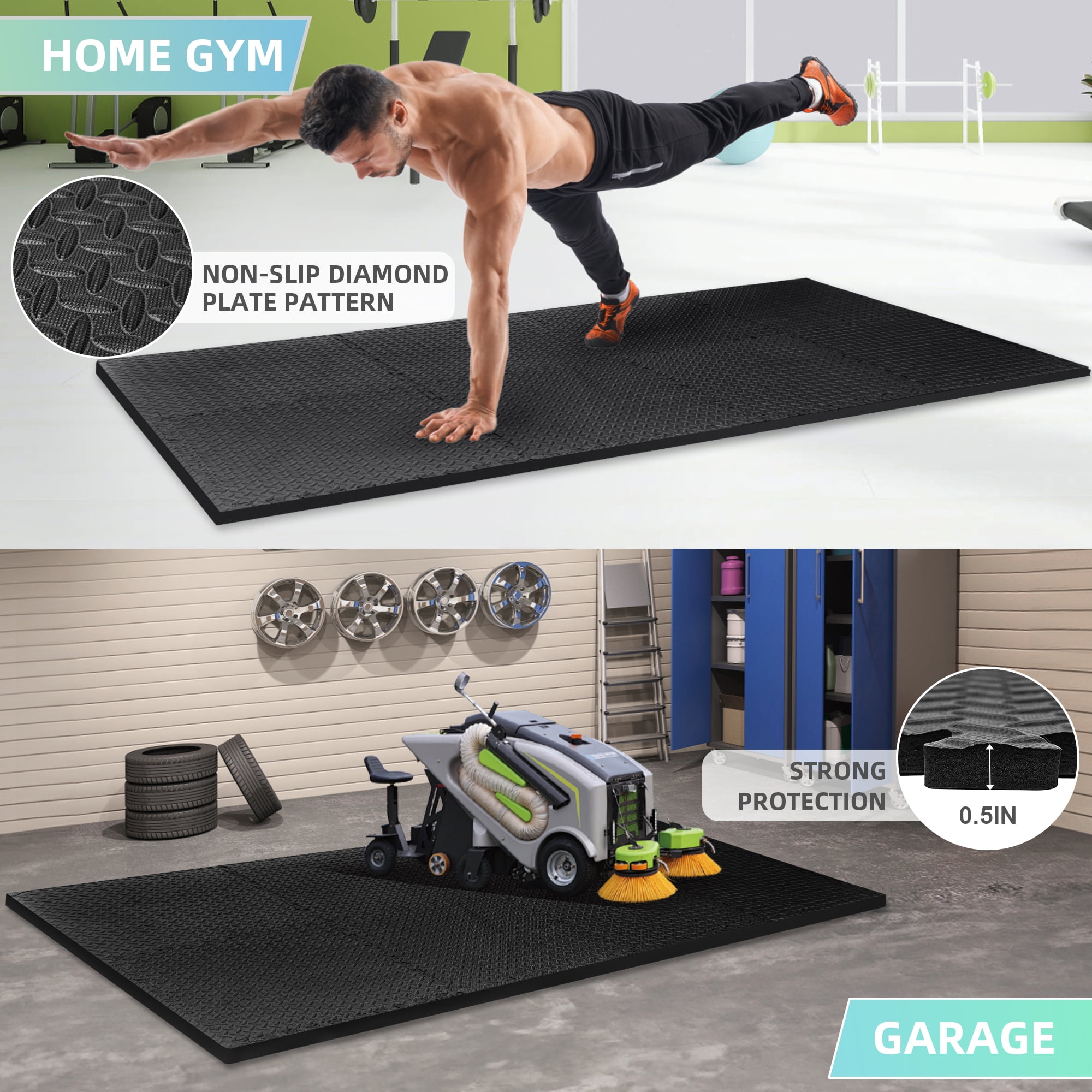 FIXTECH Puzzle Exercise Mat, EVA Interlocking Foam Floor Tiles For Home Gym, Mat For Home Workout Equipment, Floor Padding For Kids，Black, 24 In X 24 In X ½ In, 24 Sq Ft - 6 Tiles