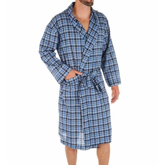 Men's Hanes 4204B Big Man Woven Shawl Robe (Blue Plaid 5/6X)