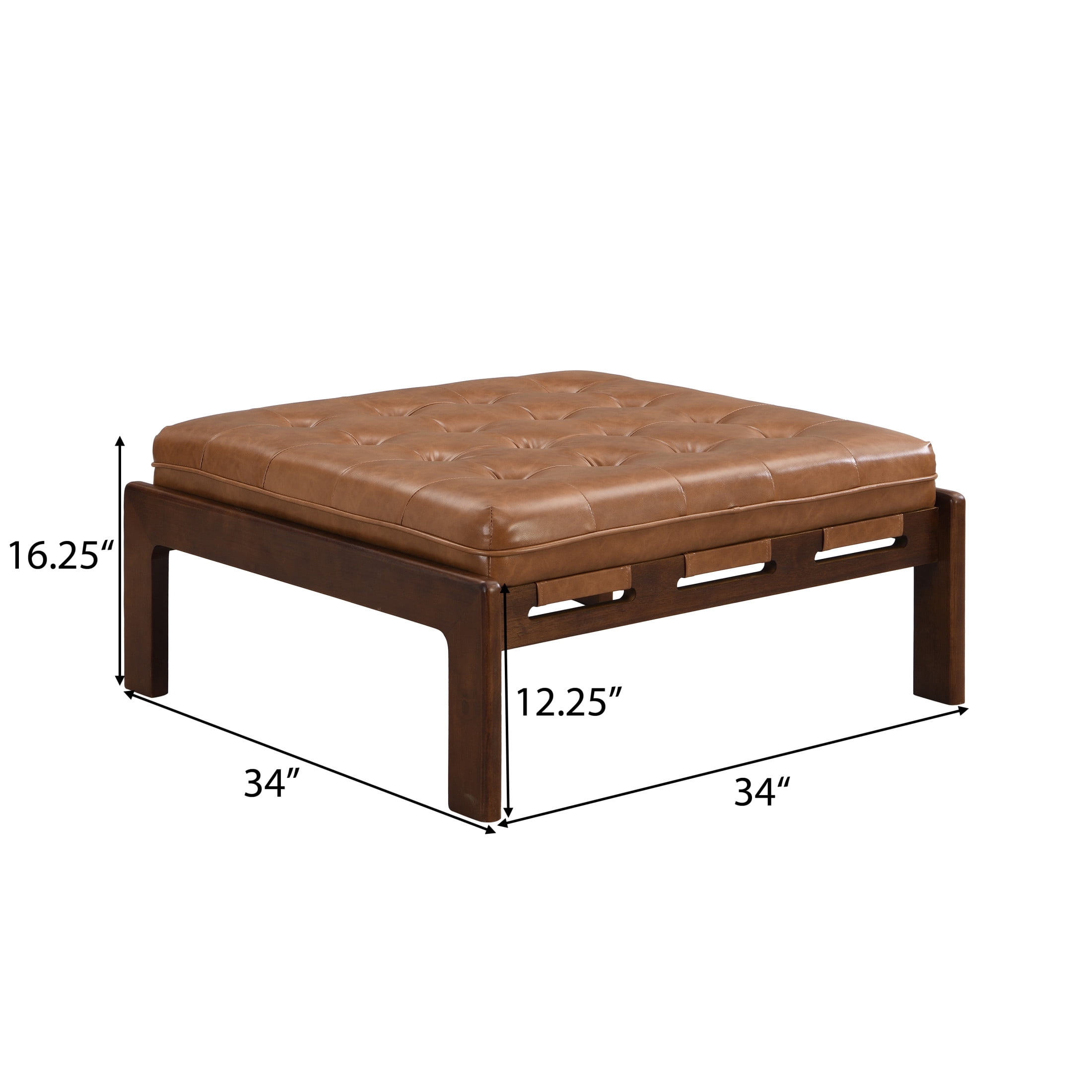Christopher Knight Home Classic 34'' PU Leather Ottoman, Button-Tufted Cocktail Ottoman with Solid Wood Frame, Multi-Functional Footstool & Coffee Table, Brown
