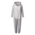 thumbnail image 6 of Women Zip-up Hoodie Plush Long Sleeve Pajama Solid Color Block Printed One Piece Bodysuits Outfits Sleepwear Hooded Jumpsuit Plus Size, 6 of 7
