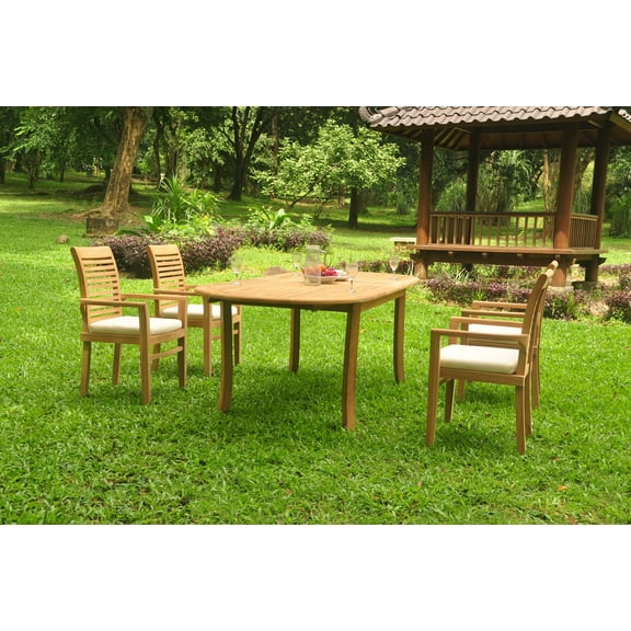 Grade-A Teak Dining Set: 4 Seater 5 Pc: 94" Double Extension Oval Table And 4 Mas Stacking Arm Chairs Outdoor Patio WholesaleTeak #WMDSMS21