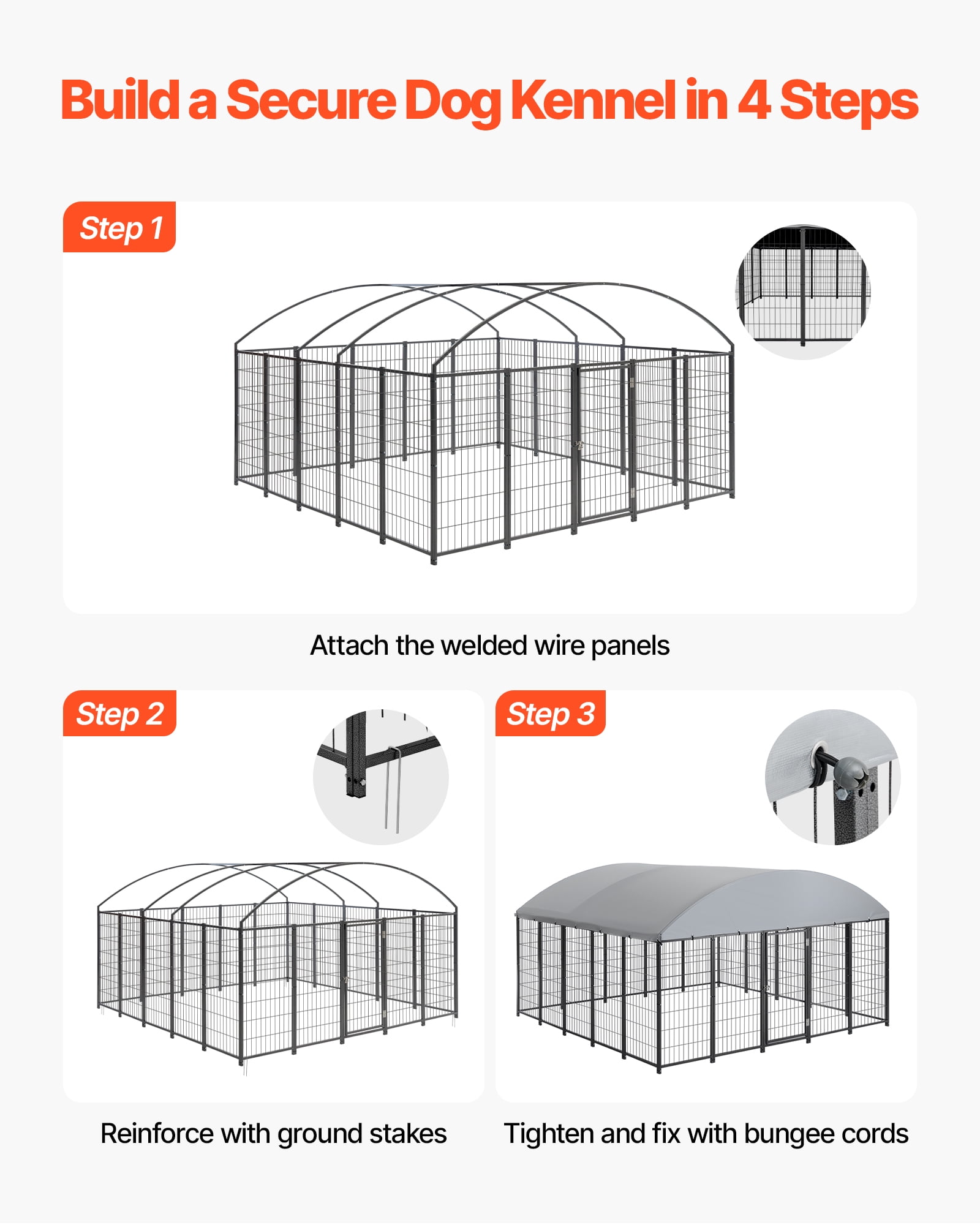 VEVOR Outdoor Dog Kennel, 9.8 x 9.8 x 5.4 ft Large Dog Kennel with Secure Lock, Outside Dogs Enclosures with UV-Resistant & Waterproof Roof Cover, Heavy Duty Pet Crate Cage Run for Large Dogs