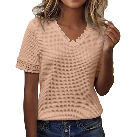 T Shirts for women V Neck Print Thin Short Sleeve Base Tops Summer Tops