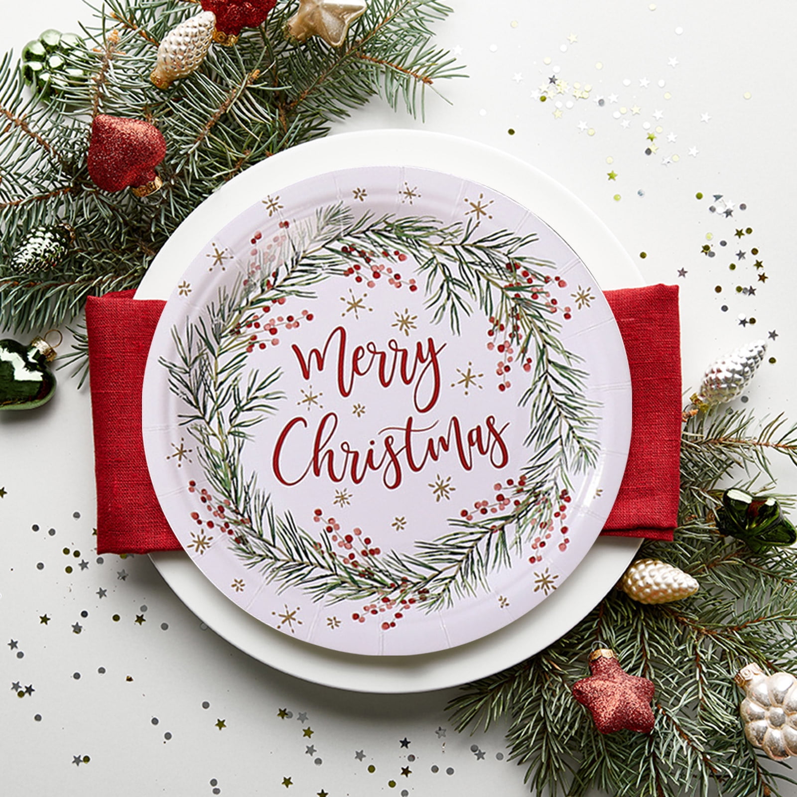 Luoshdecor Merry Christmas Plates,10Pcs-7in Tree Holiday Paper Plates Party Supplies Disposable Dinnerware for Christmas Holiday Celebration