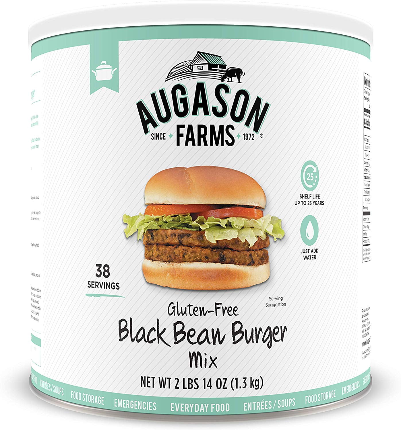 Augason Farms Gluten-Free Black Bean Burger 2 Lbs 14 Oz No. 10 Can