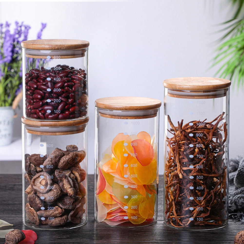 BGraceyy Glass Jars with Bamboo Lids 20 oz 12 Pcs Kitchen Glass Containers  with Bamboo Lids, Stackable Glass Pantry Storage Containers with Lids for