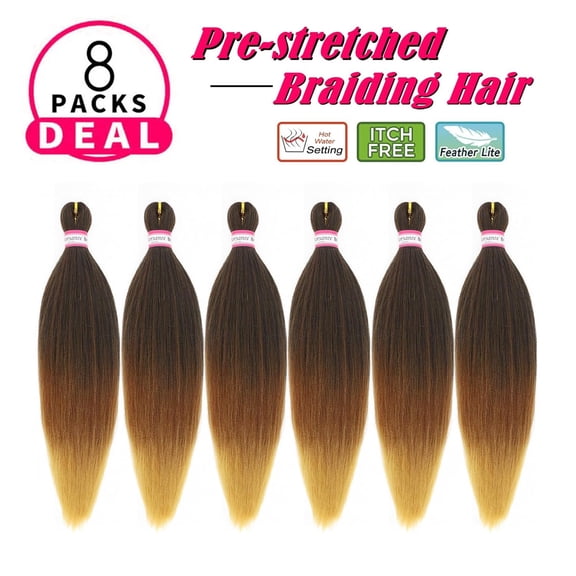 WEIF-Ombre Braiding Hair Pre Stretched 20 Inch 6 Packs Braiding Hair Extensions for Crochet Box Braids Twists Locs Hair Itch Free Soft Yaki Texture Hot Water Setting (20inch,#1B/30/27)