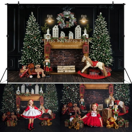 Image of The Night Before Christmas Backdrops Kids Adult Photography Baby Photocall Xmas Fireplace Toy Horse Background
