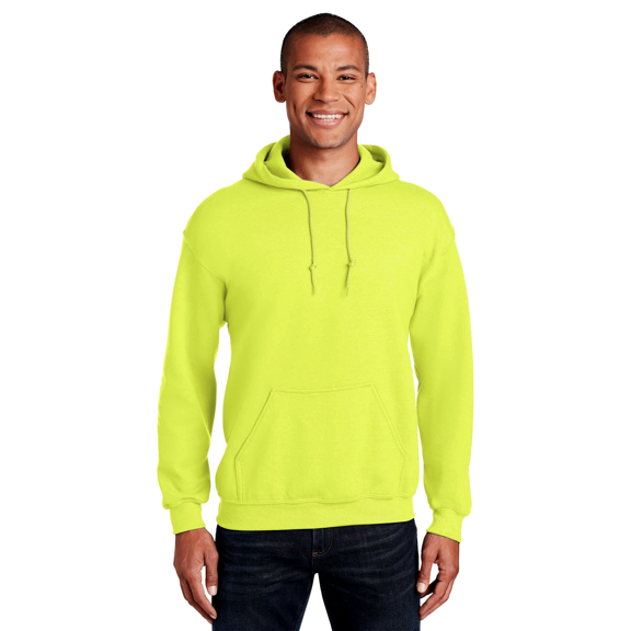 Gildan Pocket Sweatshirt, Hi Vis Men's DryBlend Long Sleeve Hooded Sweater, Classic Fleece Hoodie, Safety Green, XL