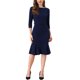 thumbnail image 2 of Vestido Midi Elegante de Trabajo con Cuello Barco y Manga Corta Plisado para Mujeres INSPIRE CHIC XL Azul Oscuro, 2 of 5