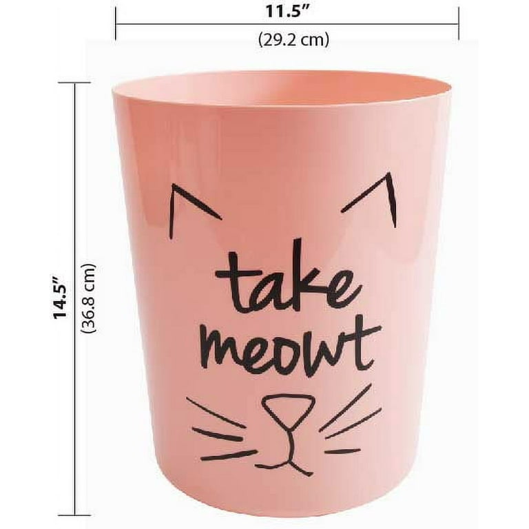 Mainstays 5 Gallon Trash Can, Plastic Office Trash Can, Pink Take Meowt 