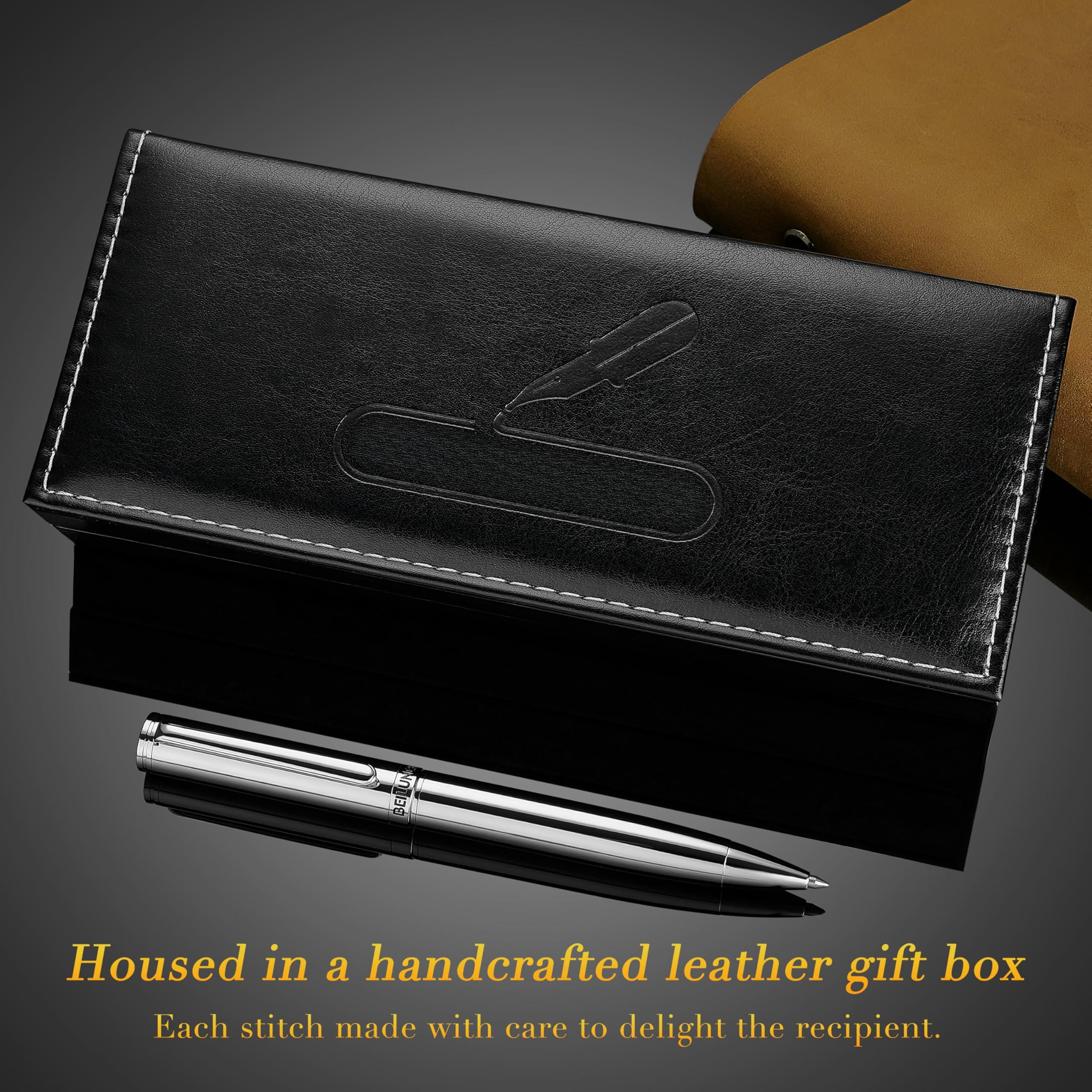 Gel Pen - Luxury Featuring Bright Chrome Finishes  Black Ink Refill Gift Set For Men & Women Business Signature Executive Office Retractable Nice Fancy Designer Pens