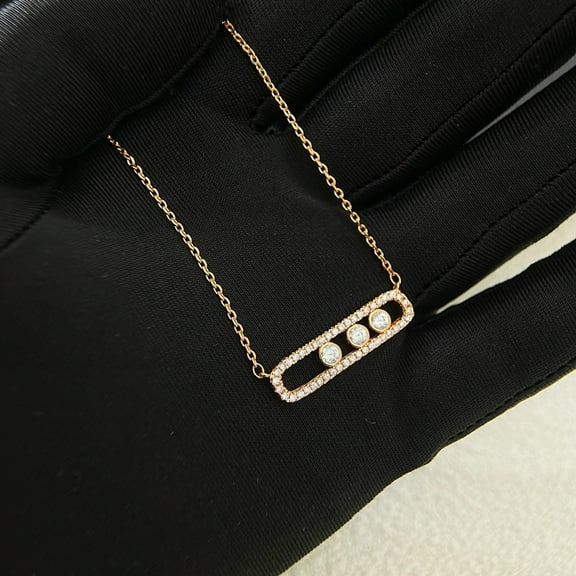 Timorina Rose Gold Tone 925 Sterling Silver Cubic Zirconia 3 Stone Paper Clip Pendant Necklace for Women