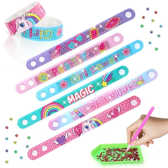 Diamond Art Bracelet Kit,6 Pcs Bracelet Making Kit for Girls,Diamond Art Kits for Kids,Kids Diamond Art Gem Art for Kids Diamond Art for Kids Girls DIY Bracelet Making Kit