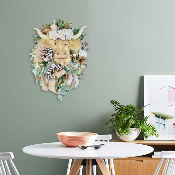 Cattle Wreath, Front Door Green Leaves Floral Wreath, Hanging Easter Spring Garland for Home Garden Indoor Farmhouse Decor