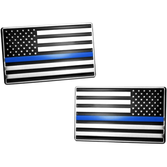 USA American 3D Metal Flag Auto Emblem for Cars Trucks 2pcs Forward and Reverse Set (5"x3", Black/Chrome with Blue Line)