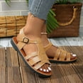thumbnail image 4 of Hoshose New Summer Retro Women Sandals Solid Color Belt Buckle Open Toe Hollow out Non Slip Casual Beach Sandals, 4 of 8