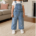 thumbnail image 3 of KIDSCOOL Girls Butterfly Embroidered Denim Overalls Wide Leg Jean Jumpsuit, Light Blue,6-7 Years, 3 of 8