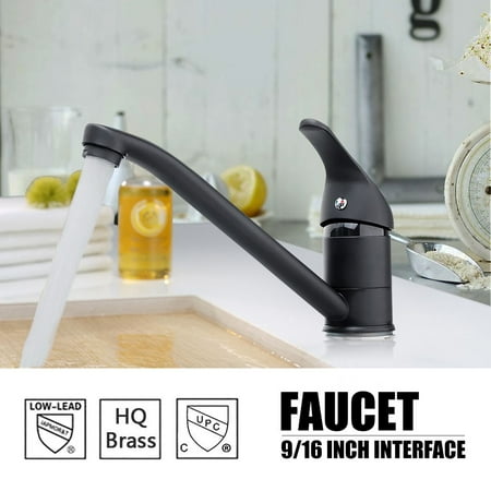 Single Hole Elongated Spout AUGIENB Brass Kitchen mixertap Faucets Spout Sink Hot/Cold Mixer Single Hole Deck Mount Mixer Tap Black + Chrome Surface ()
