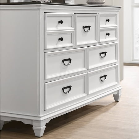 Condition photo showing New/Like New for clelane wood 7-drawer dresser, weathered white and gray