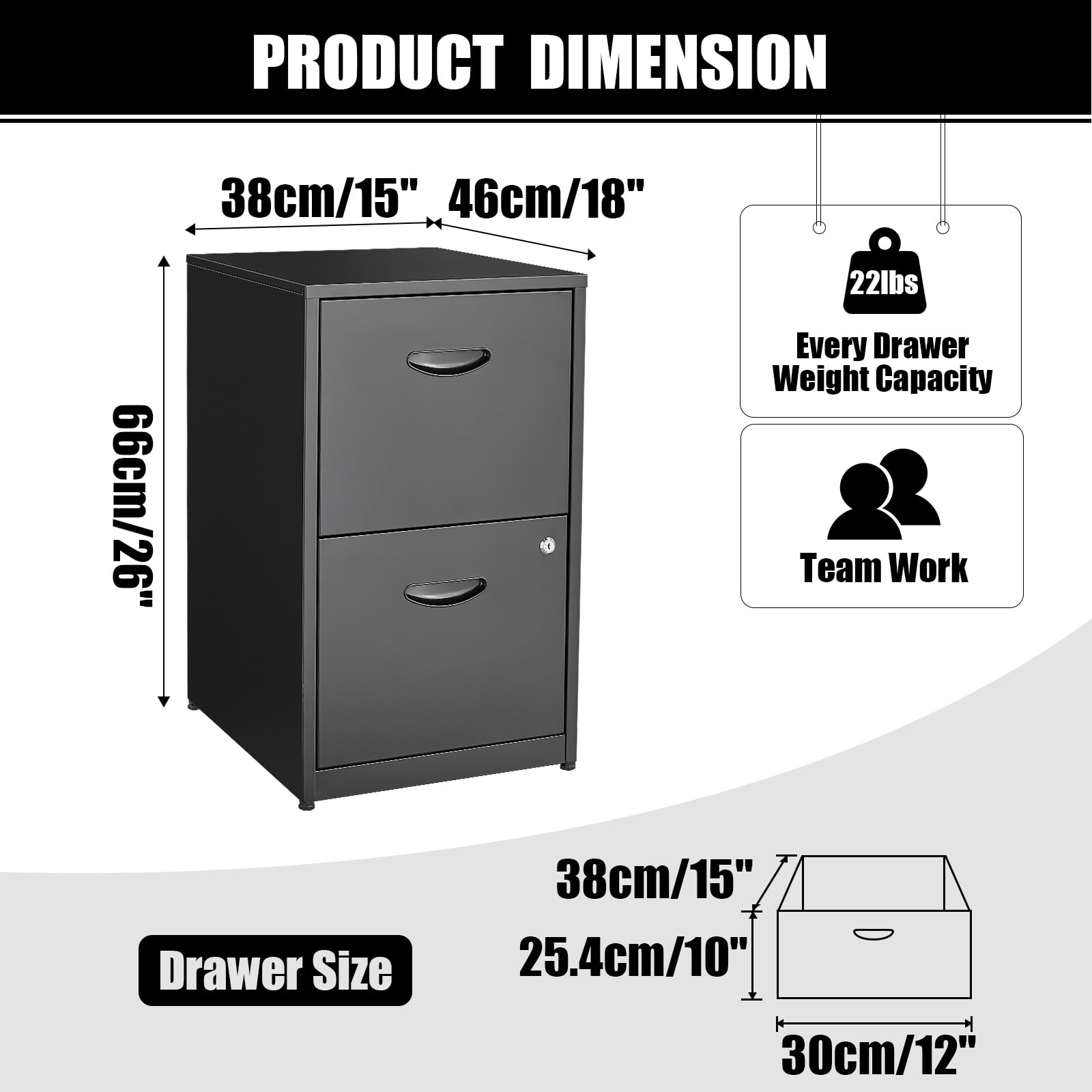 Polup File Cabinet, Freestanding Storage Organizer, Metal 2-Drawer,  Letter Size, Black