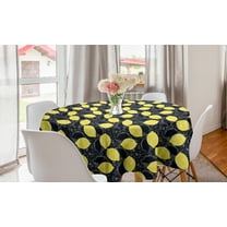 Fruits Round Tablecloth, Drawings of Lemons and Blossoms Illustration, Circle Table Cloth Cover for Dining Room Kitchen Decor, 60", Charcoal Grey Yellow, by Ambesonne