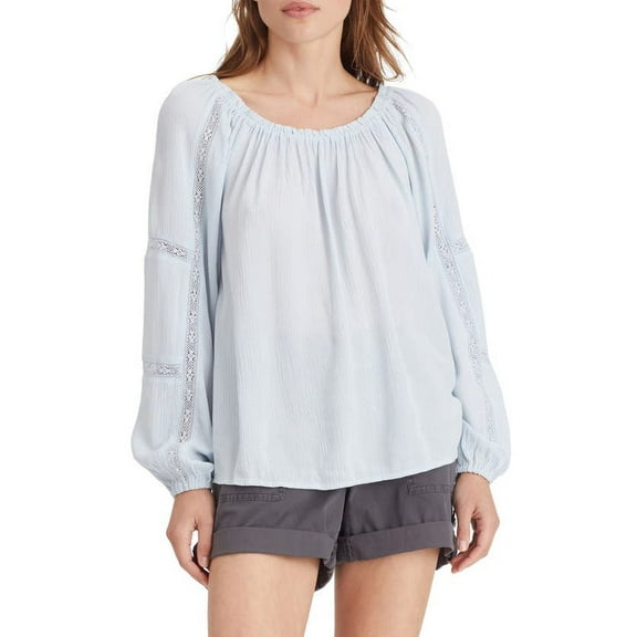 Sanctuary Say So Lace-Inset Convertible Off-Shoulder Blouse LightBlue XS,$89 NWT