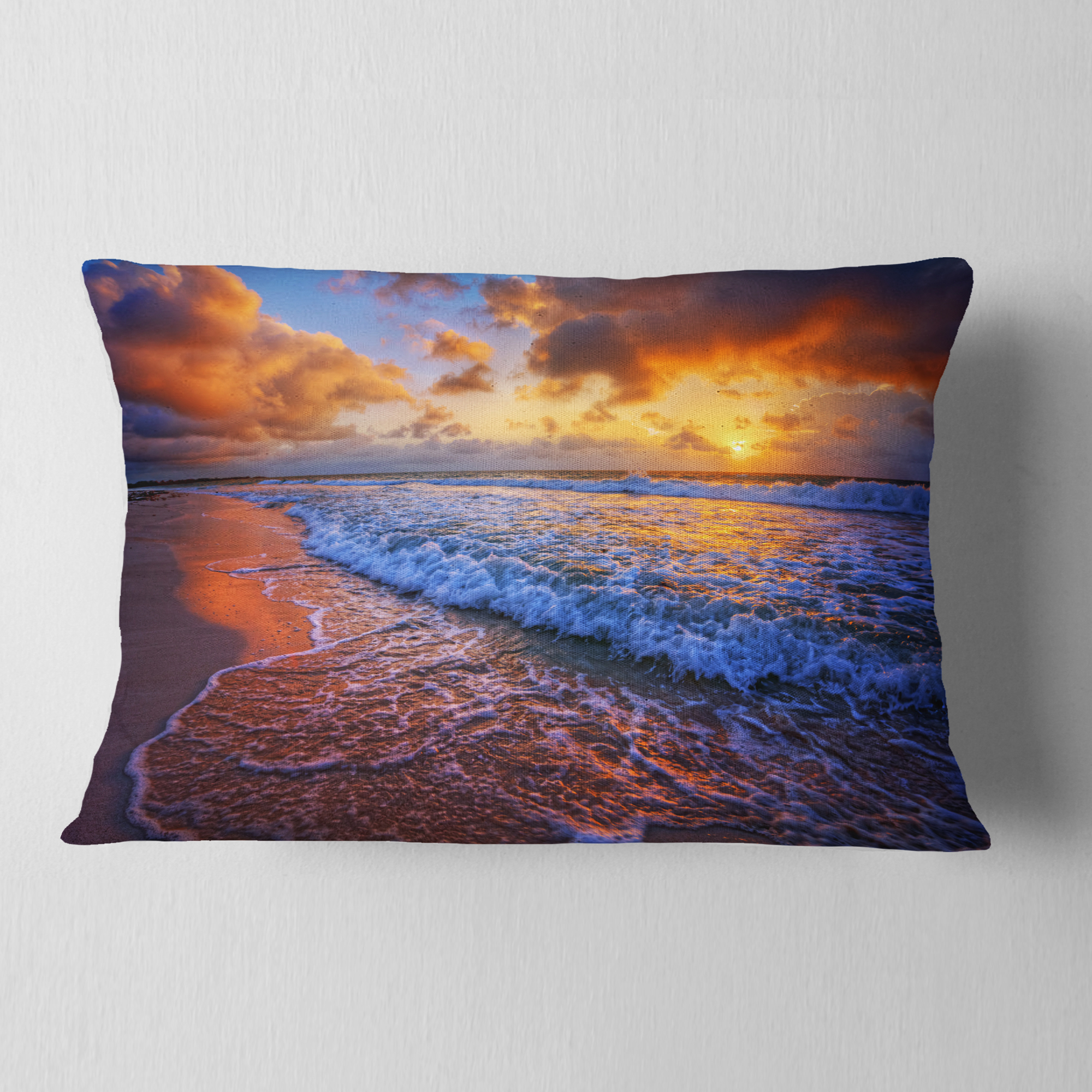 Designart Beautiful Waves under Cloudy Sky - Seashore Throw Pillow - 12x20
