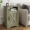 thumbnail image 3 of YEXJ Set of 1 Farmhouse Nightstand, Grey End Table with Charging Station, Tall Bedside Table with Large Storage Room and Shelf, Wooden Rustic Side Table for Bedroom, Home Office, Light Grey, 3 of 10