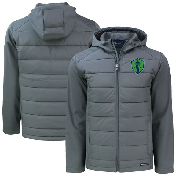 Men's Cutter & Buck Gray Seattle Sounders FC Big & Tall Evoke Hybrid Eco Softshell Recycled Full-Zip Hoodie Jacket