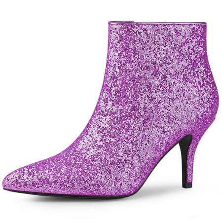 

Unique Bargains Women s Glitter Point Toe Stiletto Heels Ankle Boots