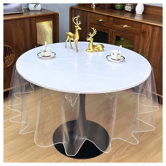ARLAJO 2026 New Clear Round Plastic Tablecloth Protector Waterproof Oil-Proof Pvc Table Cloth Stain-Clear Table Cover Resistant Wipeable Table Cover for Round Table 90"Round On