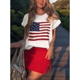 thumbnail image 2 of Women'S American Flag Pattern Cap Sleeve Crew Neck Sweater Casual Loose Pullover Cardigan Sweater White S, 2 of 8