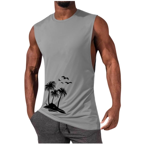 Camiseta sin mangas de cuello redondo para hombre, jersey deportivo de alta elasticidad, cuello redondo, sin mangas, ropa deportiva para hombre musculoso, camiseta sin mangas de algodón para hombre