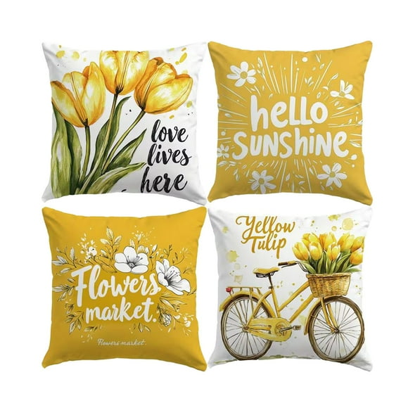 Qiweii 4 Piece Retro Watercolor Country Style Pillow Covers, Botanical Print Cushion Cases, Home Living Room Decor