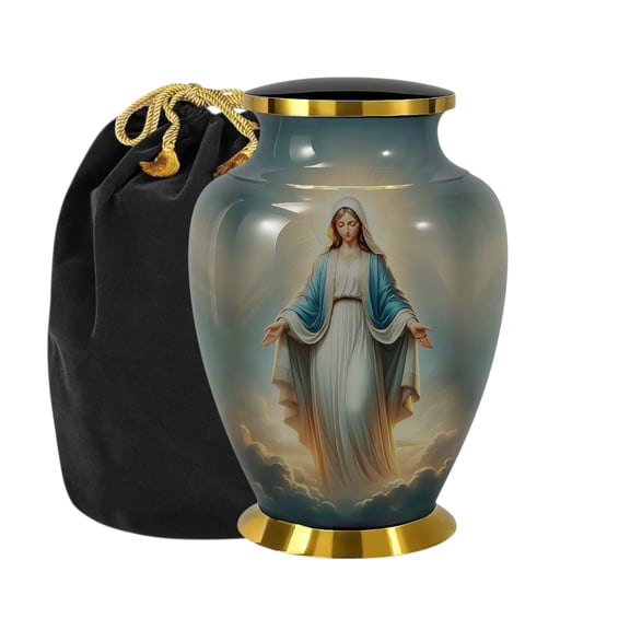 Religious Memorial Cremation Urn For Human Ashes - Adult Sized Urn For Ashes - Holds Upto 200 Cu In with Velvet Bag