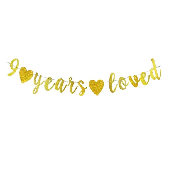 9 Years Loved banner Happy 9th Birthday Party Sign,9Th Anniversary/Birthday Party Decorations Supplies