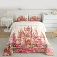 thumbnail image 3 of Homewish Luxury Princess Castle Queen Comforter Set,Romantic Valentine'S Day Bedding Sets,Pink Flower Floral Bedding Comforter Set For Girrl Kids,Breathable Home Decor Reversible,3 Pieces, 3 of 9
