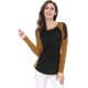 thumbnail image 1 of Camiseta Para Mujer Mangas Raglán Apliques Bordados Florales Bloque De Color Marron L Unique Bargains Camiseta, 1 of 6
