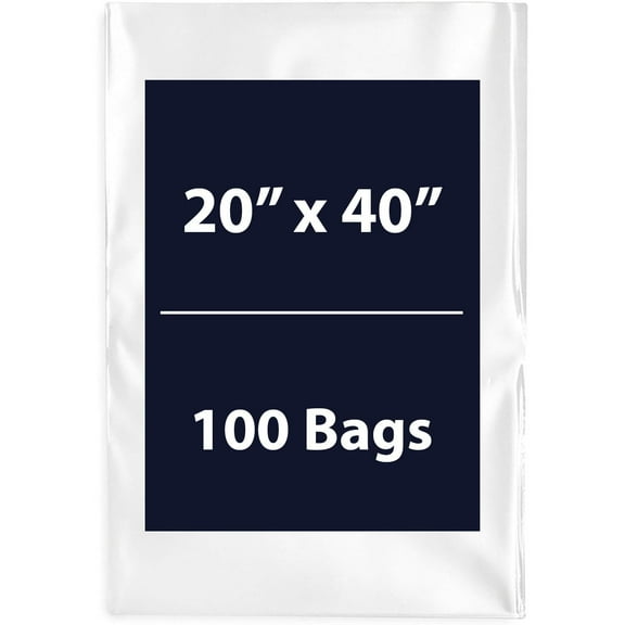 Multiple Sizes Clear Flat Poly Bags - 20"x40" & (100 Bags) 1.5Mil Flat Open Top Plastic Packaging Packing | Flexible and Durable Plastic Bags | Low-Density Polyethylene (LDPE)