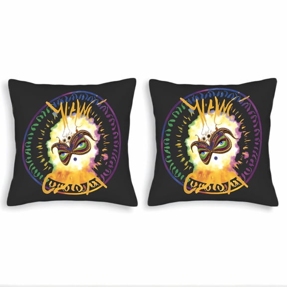 Set of 2 Decorative Throw Pillow Covers 18x18in - Vibrant Jester Mask Design with Colorful Swirls for Couch Bed Car