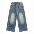 thumbnail image 3 of YunPes Boys Jeans Baggy Casual Classic Straight Wide Leg Denim Pants Loose Barrel Leg Trousers Retro Hip Hop Streetwear Washed Jeans, 3 of 8