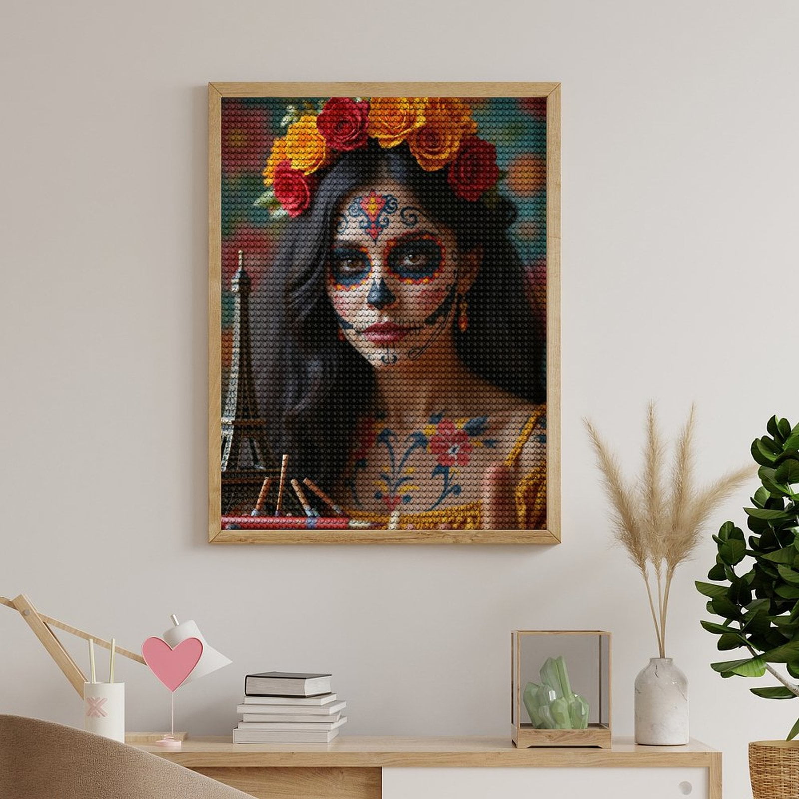 Diamond Art Kits for Adults, Colorful Floral Skull Face Art 5D Diamond Painting Kits for Adults Beginners, DIY Full Drill Diamond Painting, Gem Art and Crafts 12x16