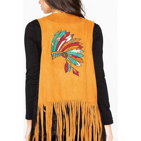 Studded Fringe Jacket - Wrangler Women's Studded Fringe Chief Headdress Vest Tan Large
