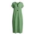 thumbnail image 7 of YuXingFu 100% Cotton Dress Women Maxi Crew Neck Plus Size Womens Dress Short Sleeve Flowy Long Casual Summer Green S, 7 of 7