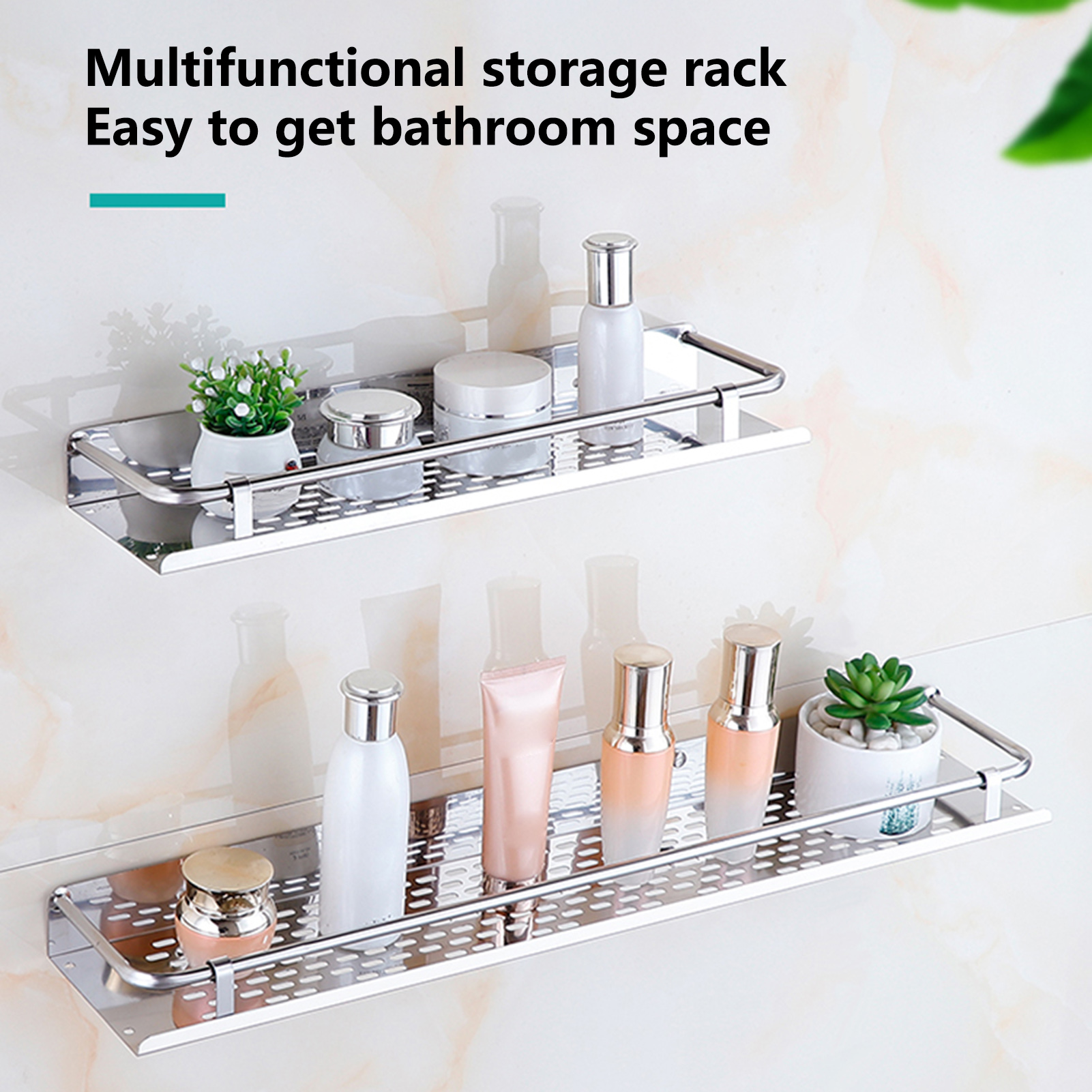 Hesroicy Bathroom Storage Shelf Wall-Mounted, Strong Load-Bearing,  Punch-Free, Corrosion-Resistant with Fence, Stainless Steel Kitchen and Bathroom  Storage Rack, Wall Shelf for Bathroom Supplies